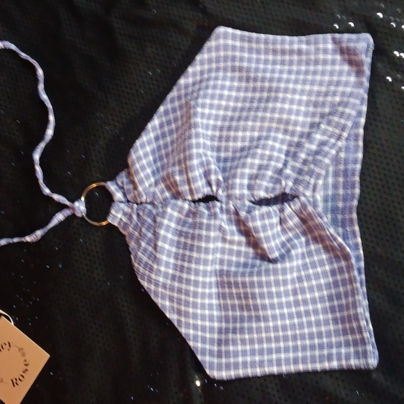 Dolls Kill × Bailey Rose Violet Purple & White Gingham Halter Crop Top (M) 🪻 - Picture 3 of 13